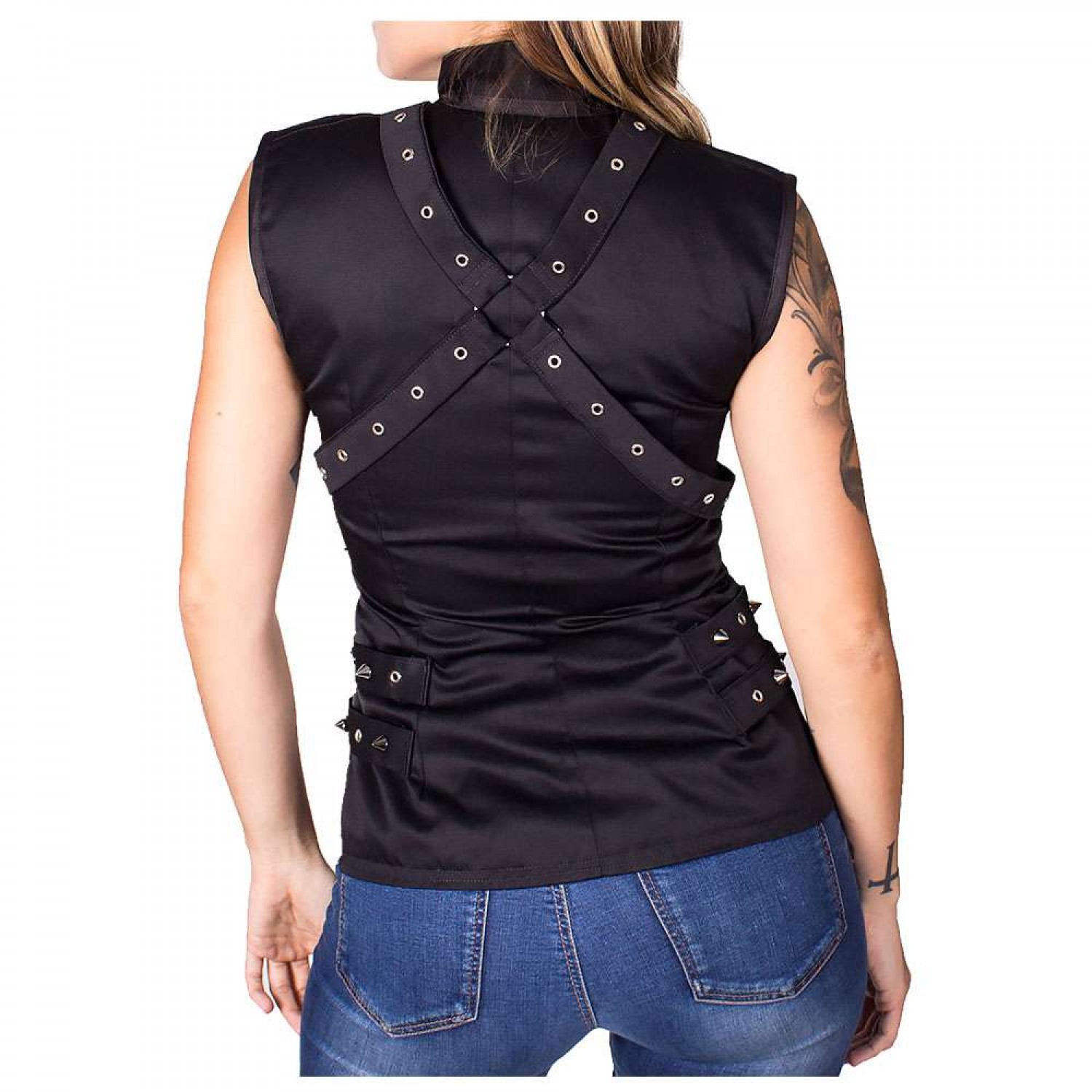 Women’s Gothic Motorcycle Vest | Black Punk Biker Jacket with Straps Women’s Gothic Motorcycle Vest | Black Punk Biker Jacket with Straps, Spikes, and Eyelets